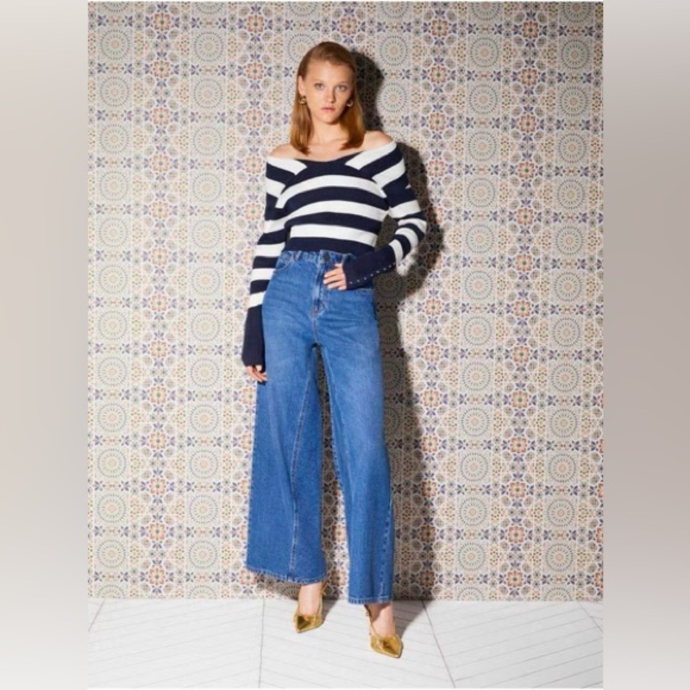 NWT NOCTURNE SIZE 40‎ L wide leg jeans high rise waisted indigo blue